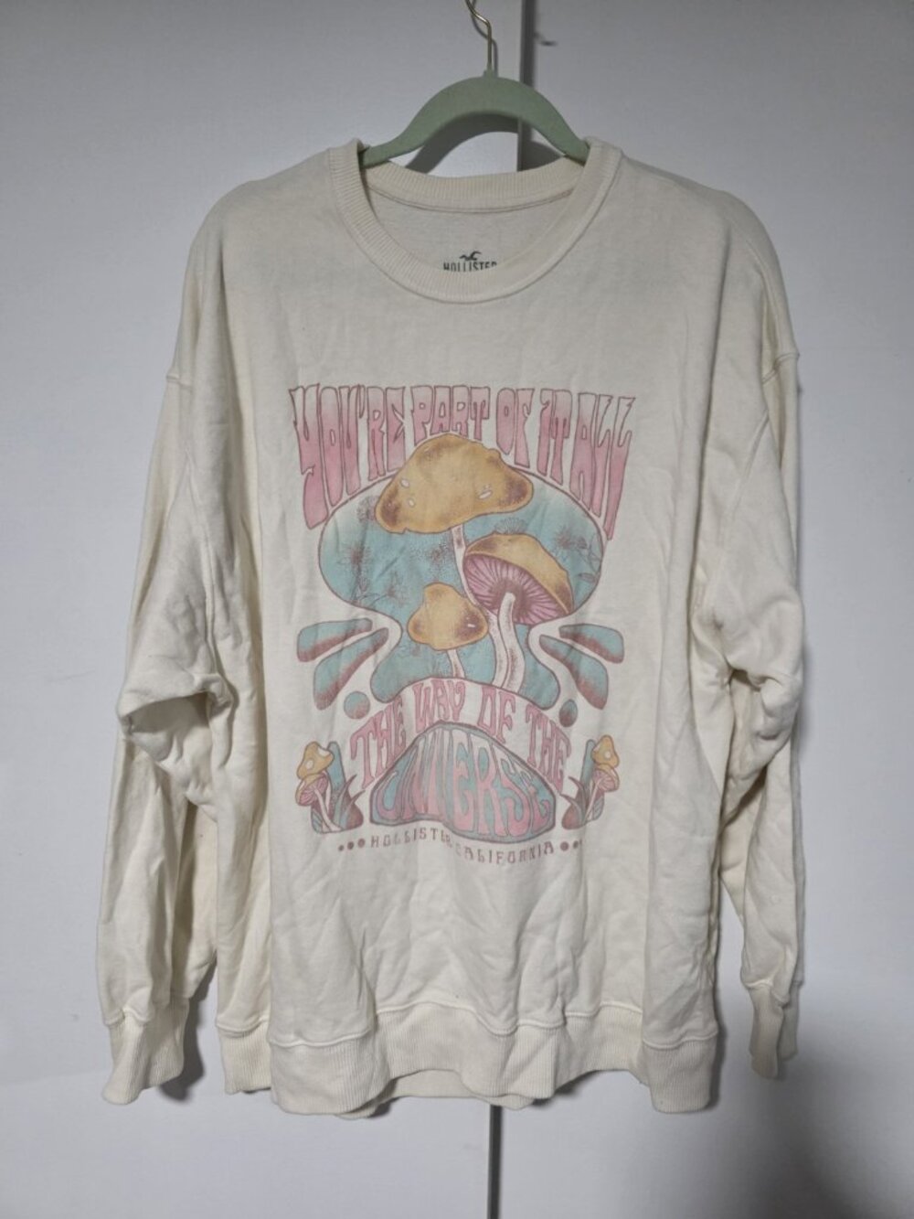 Hollister Mushroom Graphic Crewneck "You're Part of IT" Sweatshirt Relaxed Large